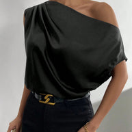 Damen asymmetrisches Top mit Drapierung und elegantem Schnitt WW
