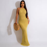 Damen figurbetontes Maxikleid mit modernem Kragen und elegantem Schnitt WW