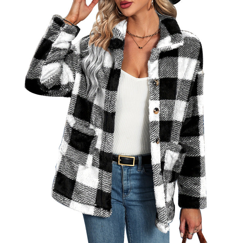 Damen Fleecepullover im Karodesign W&W Mode