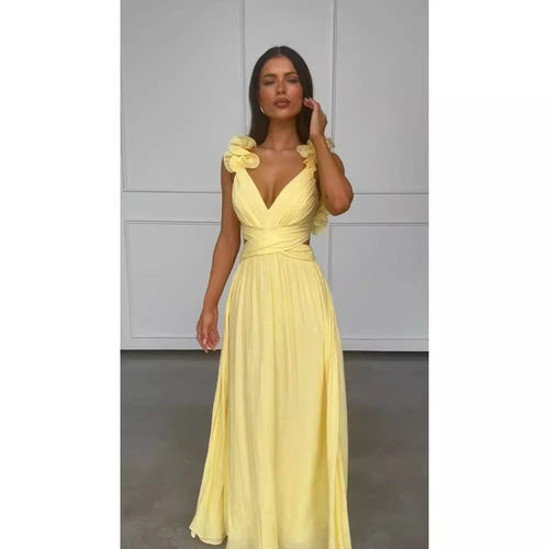 Damenkleid mit V-Ausschnitt und langem Plisseerock