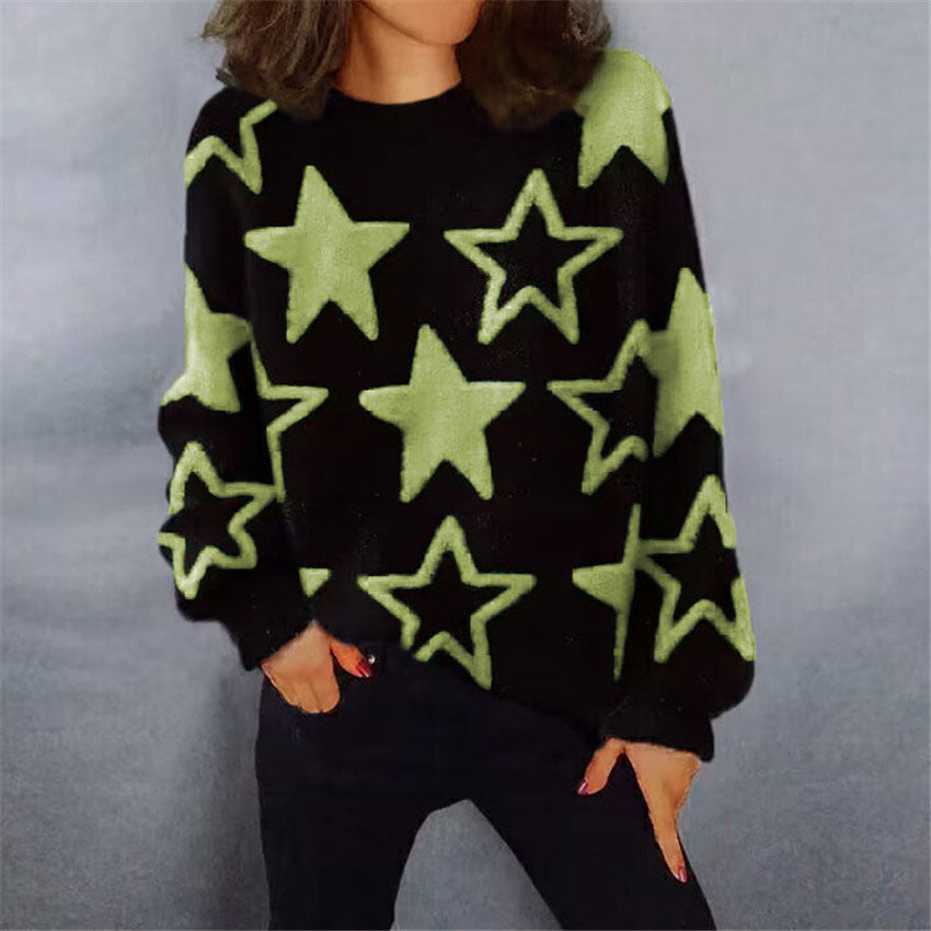 Damen Bequemer Strickpullover mit starigem Muster und lässigem Schnitt WW