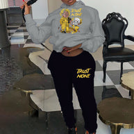 Damen Sportliches Hoodie- und Jogginghose-Set mit kreativen Grafikdesigns WW