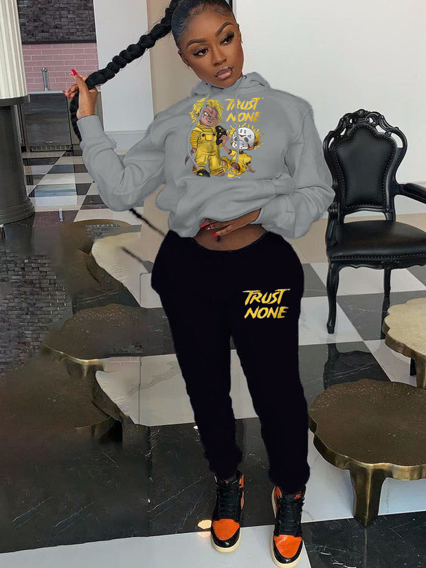 Damen Sportliches Hoodie- und Jogginghose-Set mit kreativen Grafikdesigns WW