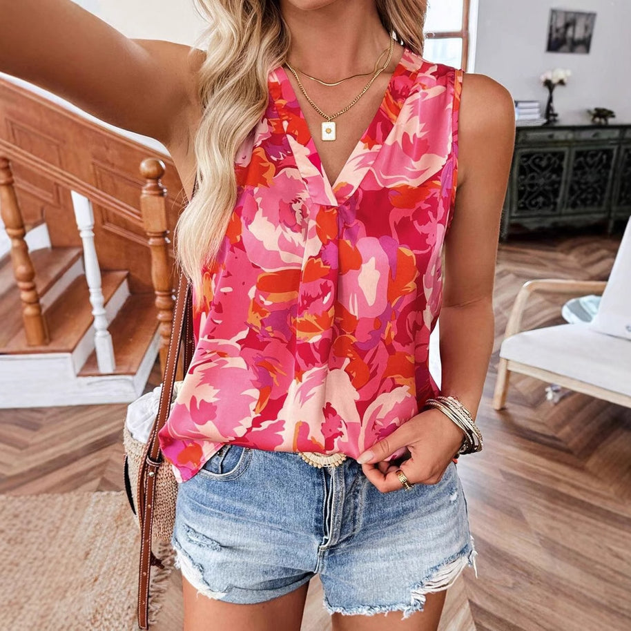 Damen ärmelloses Blusenshirt mit femininem floralem Druck WW