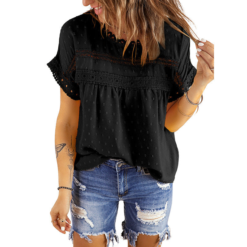 Damen Bluse mit Spitzenbesatz und lockerer Passform WW