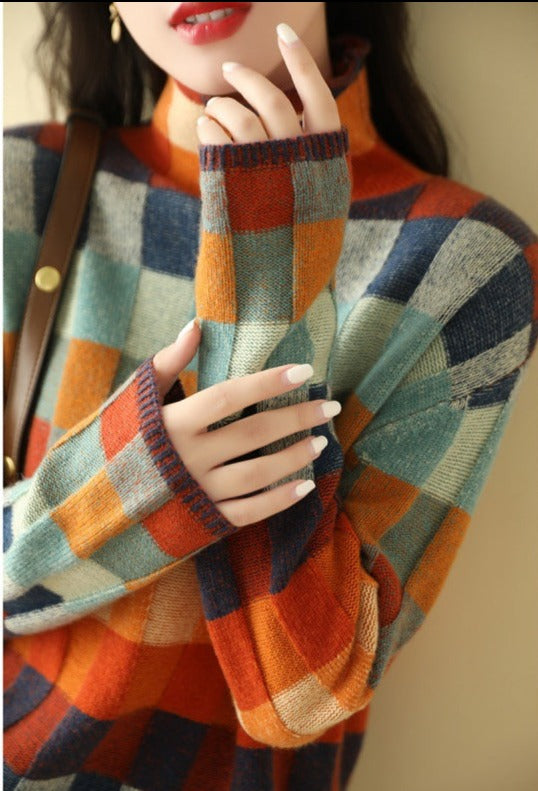 W&W Mode - Eleganter Print Rollkragenpullover