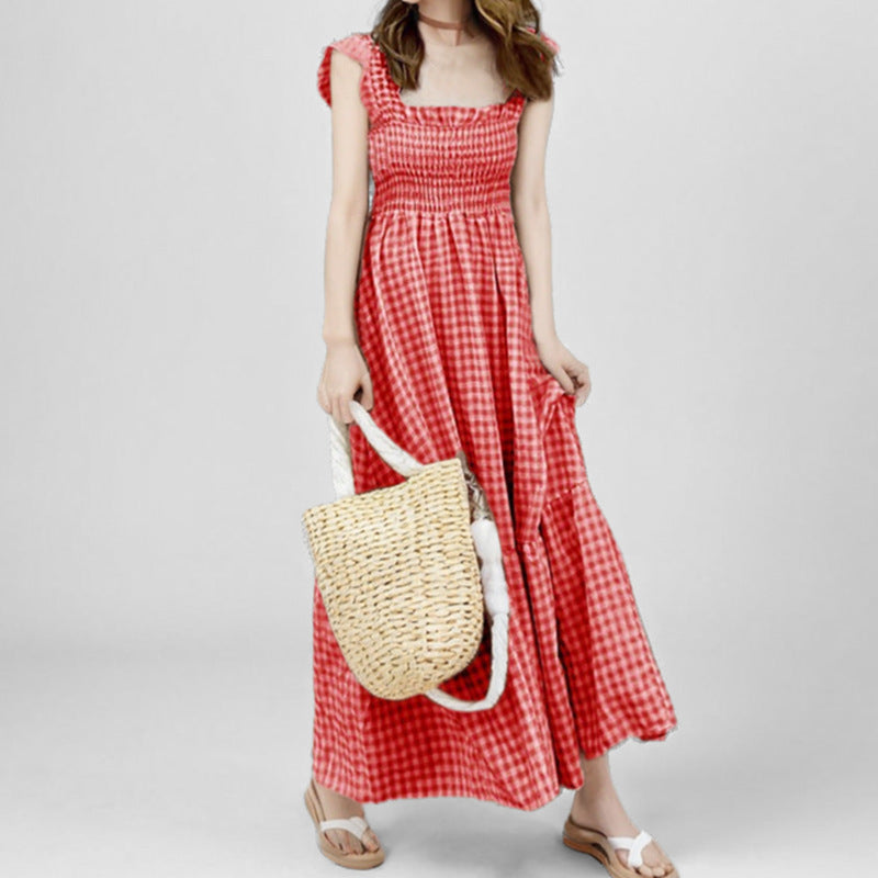 Damen Maxikleid mit elastischer Taille und Rüschendetails W&W Mode