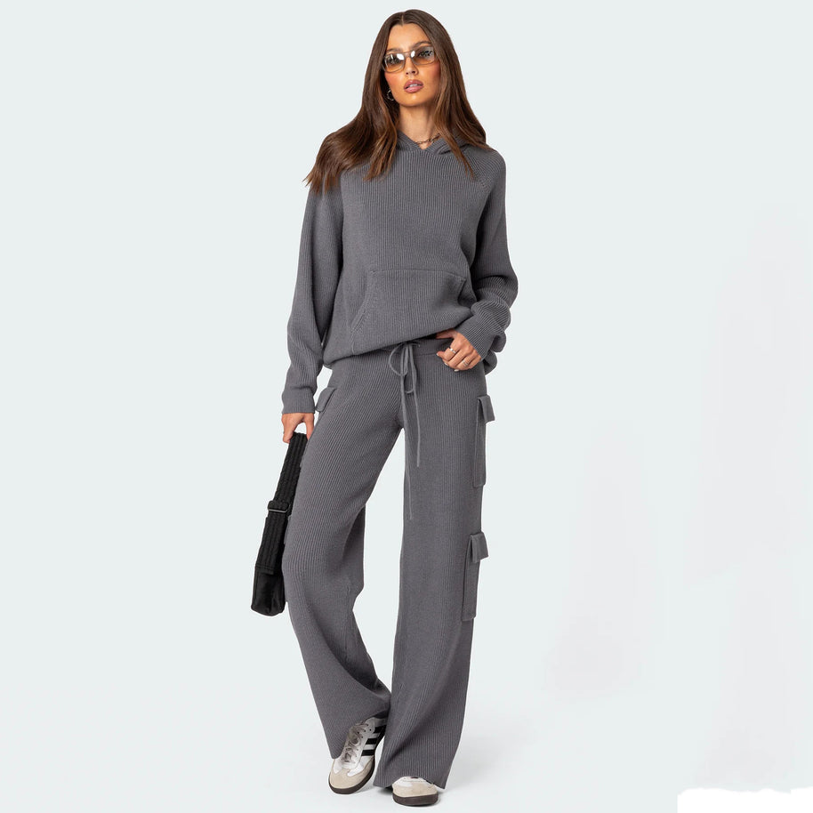 Damen Bequemer Strick-Pullover mit Kapuze WW