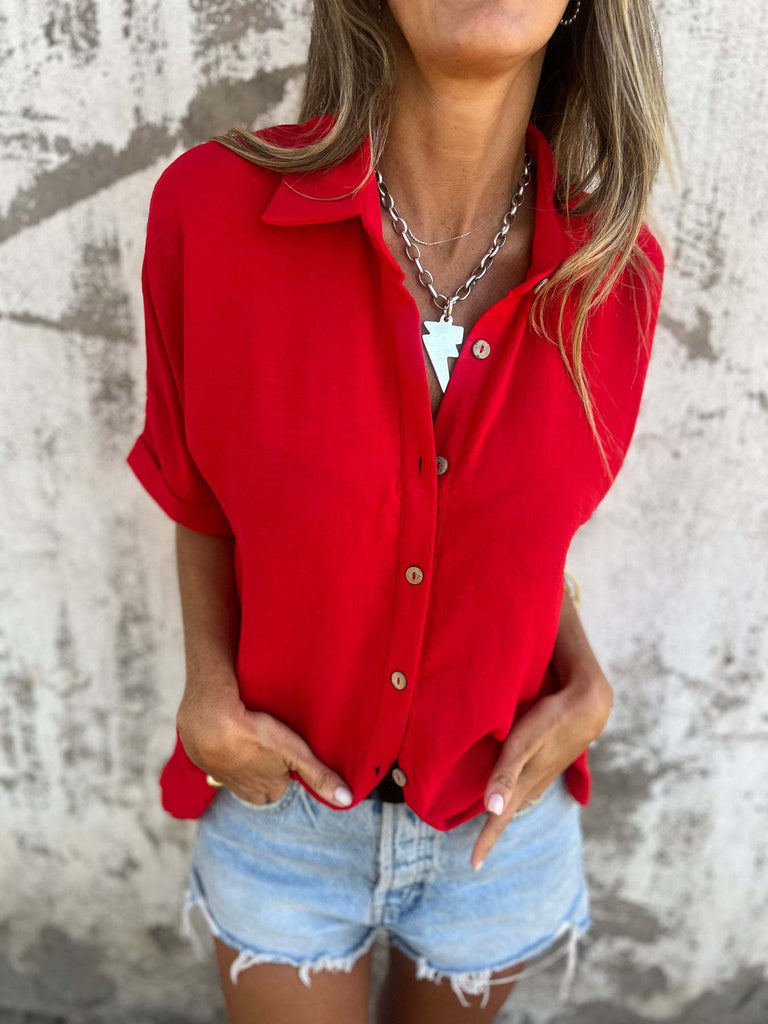 Damen modische Bluse mit ganzflächigem Knopfverschluss und legerem Schnitt