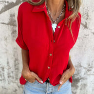 Damen modische Bluse mit ganzflächigem Knopfverschluss und legerem Schnitt
