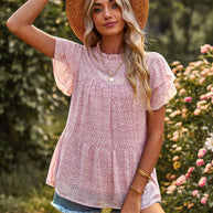 Damen beschwingtes Blusenshirt mit Rüschendetails und floralem Design WW