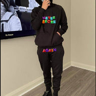 Damen Sportliches Hoodie- und Jogginghose-Set mit kreativer Schriftgestaltung WW