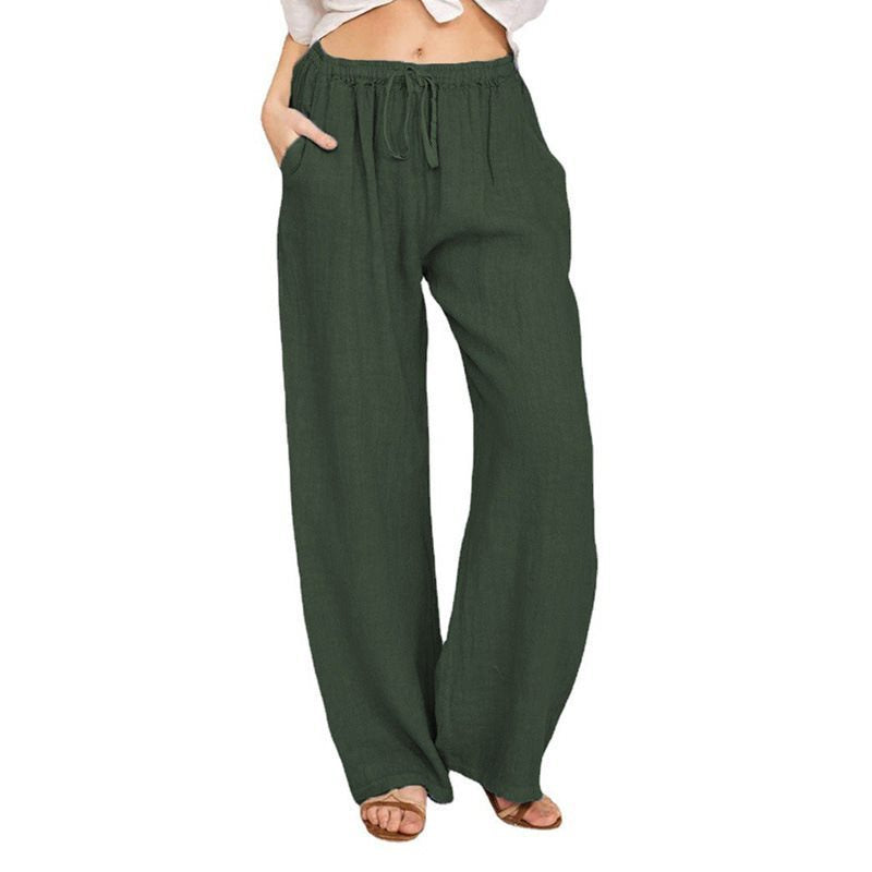 Damen Bequeme und luftige Leinenhose mit elastischem Bund und Seitentaschen WW