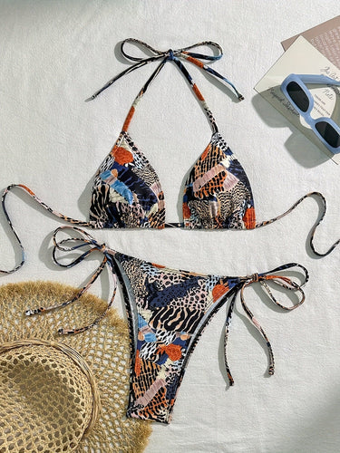 Damen Bandeau-Bikini mit verstellbaren Trägern und animalischem Muster W&W Mode