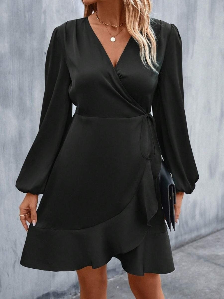 WW | V-Ausschnitt Kleid Satin Taille Eng Niedrig Ausschnitt Lässig Midi Kleid Süß Frauen Kleidung