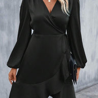 WW | V-Ausschnitt Kleid Satin Taille Eng Niedrig Ausschnitt Lässig Midi Kleid Süß Frauen Kleidung