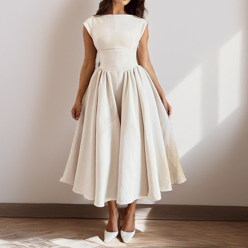 Damen Elegantes Midikleid mit tailliertem Oberteil und schwingendem Rock WW