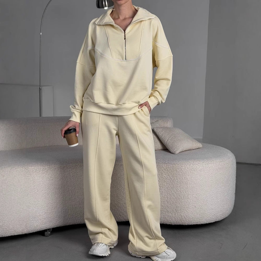 Damen sportliches Sweat-Set mit Reißverschluss und weit geschnittenen Hosen WW