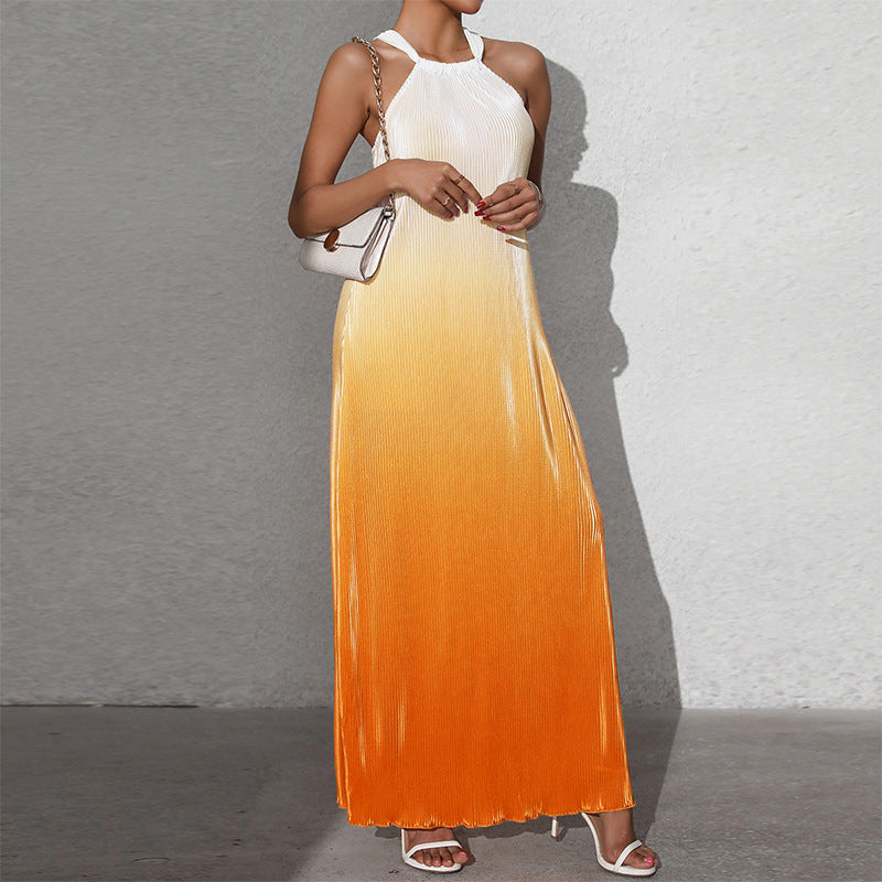 W&W Mode | Gradient Spaghetti-Träger A-Linie Lange Kleid