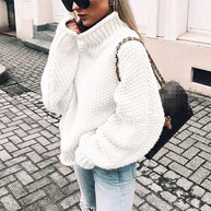 Damen Grobstrickpullover mit hohem Kragen und lässigem Schnitt WW