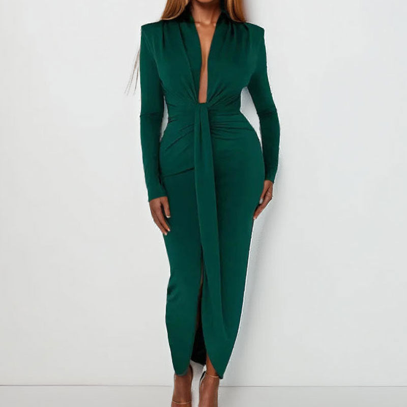 Damen Wickelkleid mit tiefem V-Ausschnitt und elegantem Schlitz W&W Mode