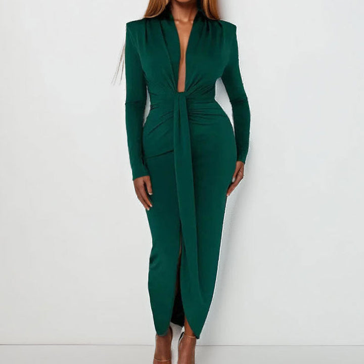 Damen Wickelkleid mit tiefem V-Ausschnitt und elegantem Schlitz W&W Mode