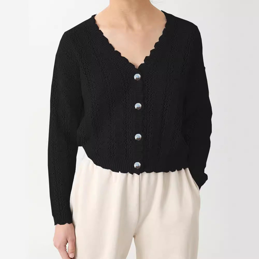 Damen Strickcardigan mit femininer Rüsche und Knopfdetails WW