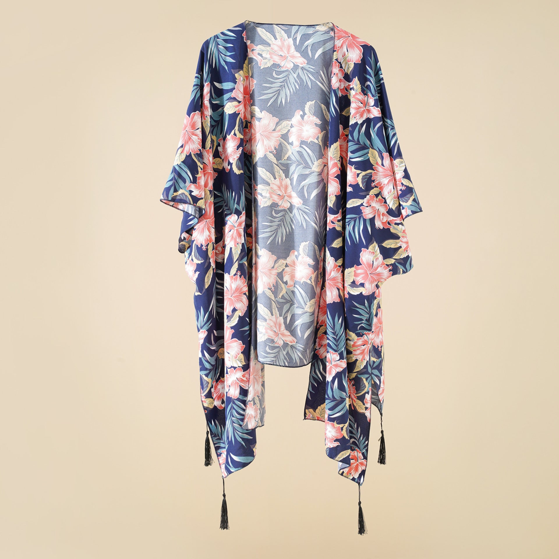 Damen Floral Kimono-Überwurf mit fransigen Details WW