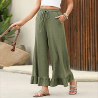 Damen Weite Freizeithose mit Rüsche WW