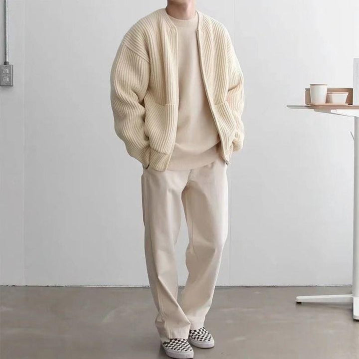 W&W Mode | Stehkragen Strickjacke für Herren | Warmer und stilvoller Pullover