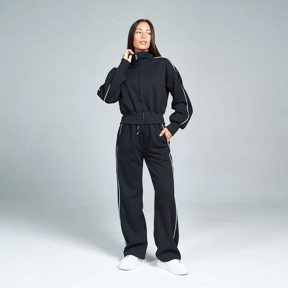Damen sportliches Freizeit-Set mit hochgeschlossener Jacke und weit geschnittenen Hosen WW