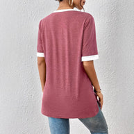 Damen V-Ausschnitt Shirt mit Kontrastärmeln und bequemer Passform WW