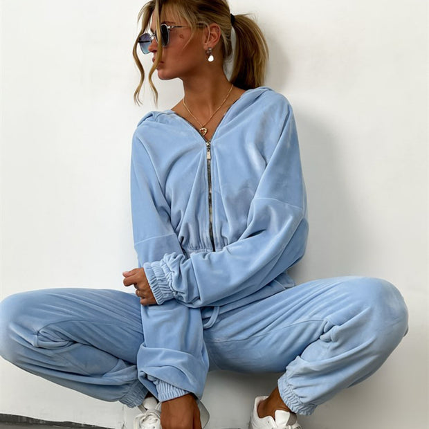 Damen Sportliches Fleece-Kapuzen-Lounge-Set WW