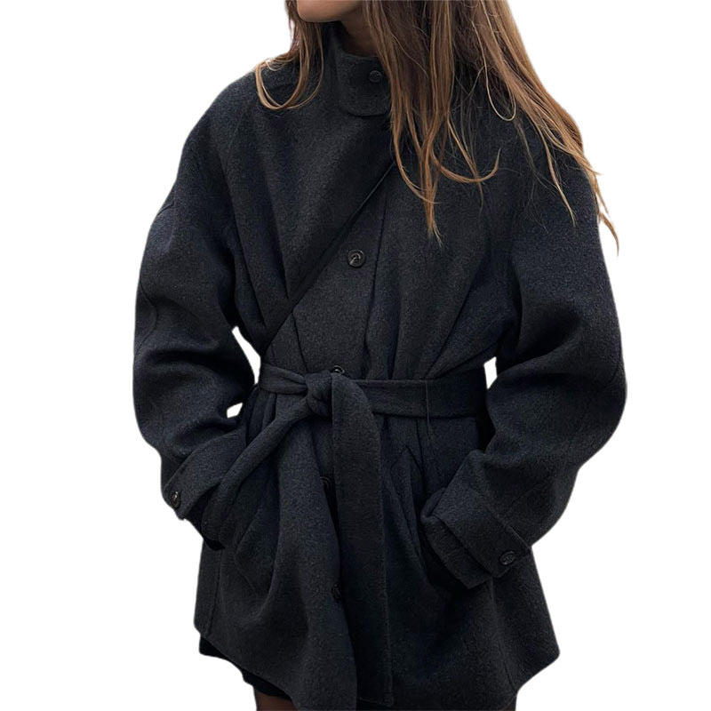Damen bequeme Trenchcoatjacke mit Gürtel und voluminösen Ärmeln WW