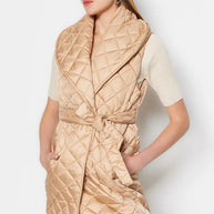 Damen Steppweste mit breitem Kragen und Taillengürtel WW