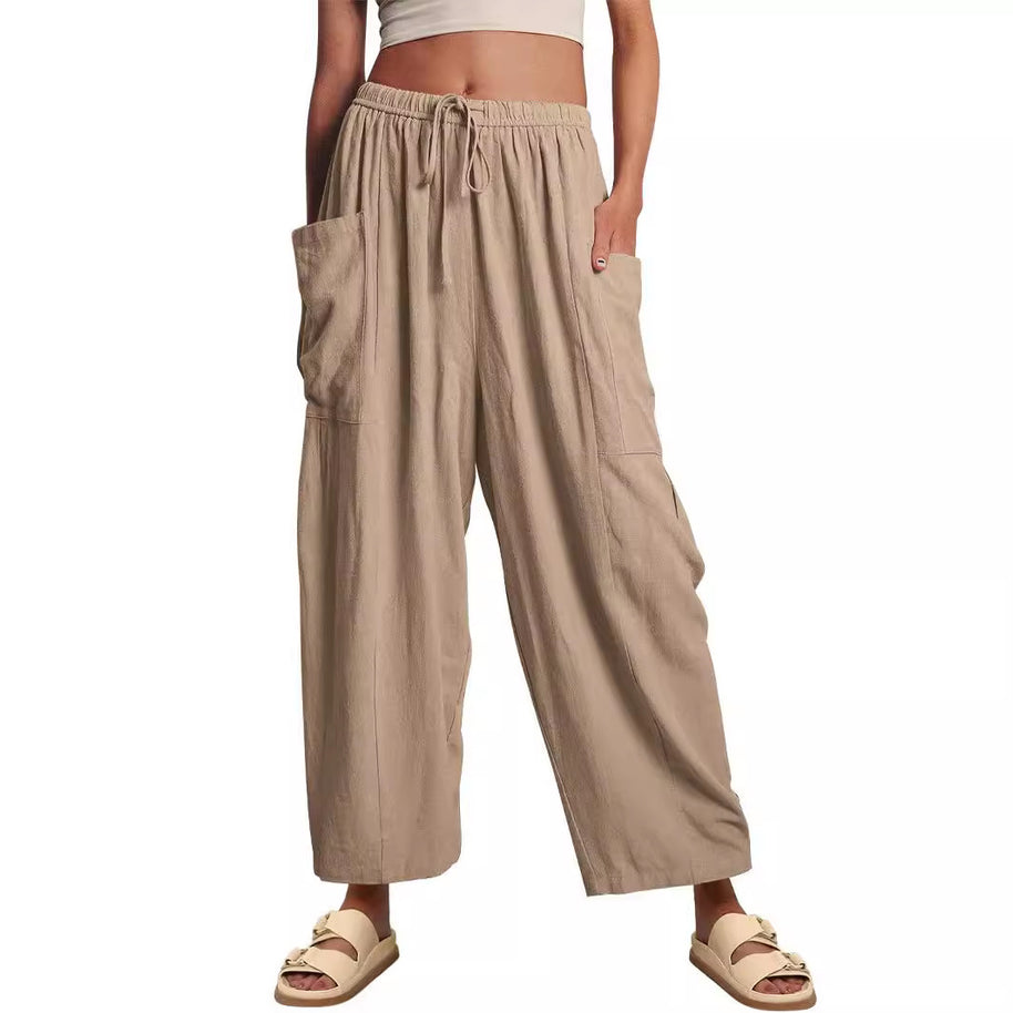 Damen Bequeme Leinen-Hosen mit praktischen Seitentaschen WW
