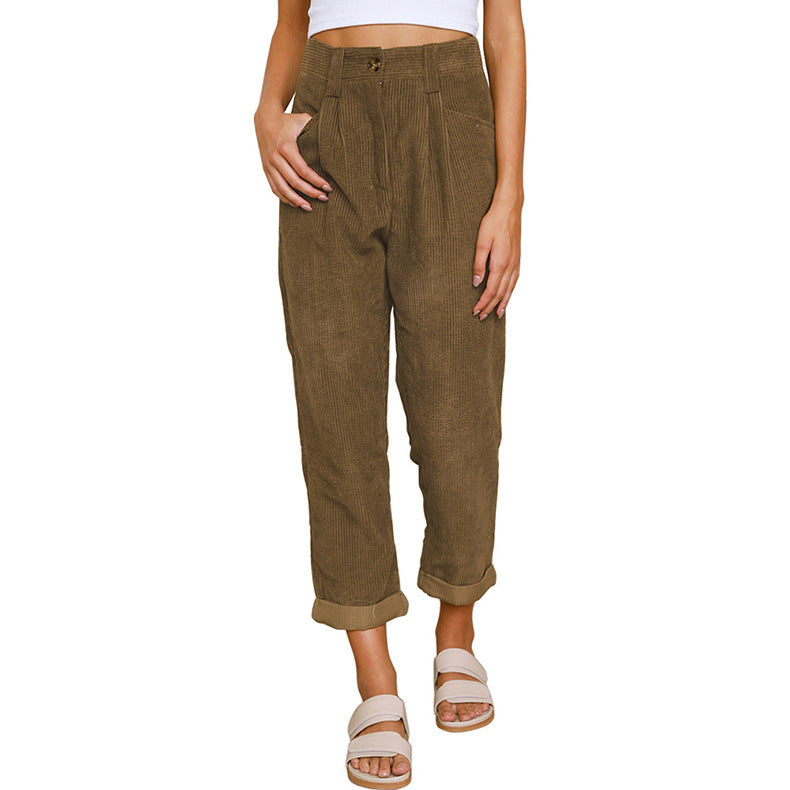 Damen Hochwertige Bundfalten-Hose mit umgeschlagenem Saum und eleganter Passform WW