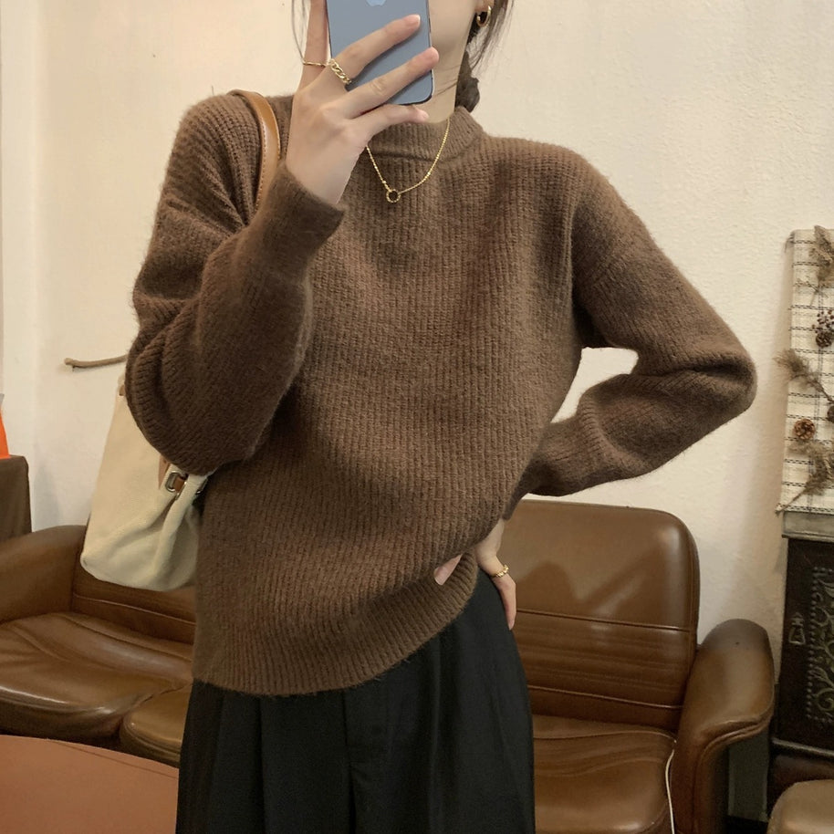 Damen bequemer Strickpullover mit feinem Rippenmuster und lässigem Schnitt WW