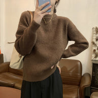 Damen bequemer Strickpullover mit feinem Rippenmuster und lässigem Schnitt WW