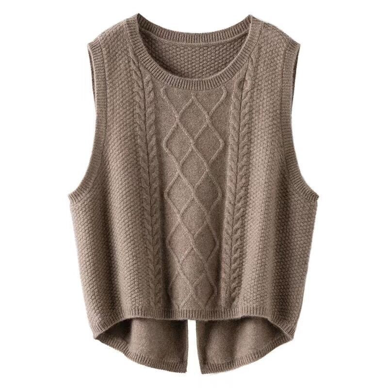 Damen Ärmellose Strickweste mit Zopfmuster und modernen Details WW