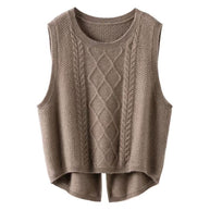 Damen Ärmellose Strickweste mit Zopfmuster und modernen Details WW