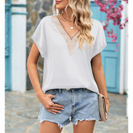 Damen Bluse mit tiefem V-Ausschnitt und Häkelakzenten WW