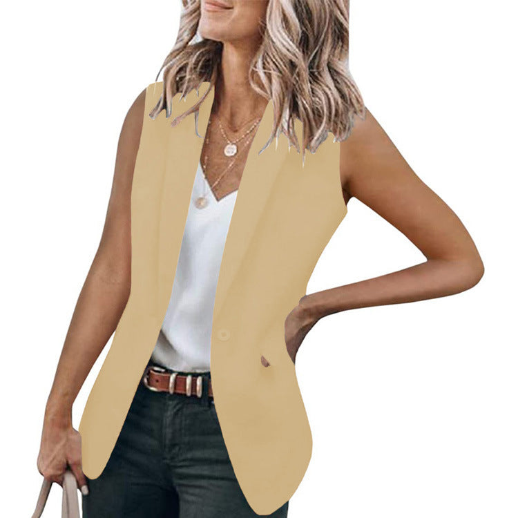 Damen ärmellose Blazer-Jacke mit elegantem Schnitt und Seitentaschen WW