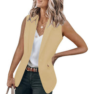 Damen ärmellose Blazer-Jacke mit elegantem Schnitt und Seitentaschen WW