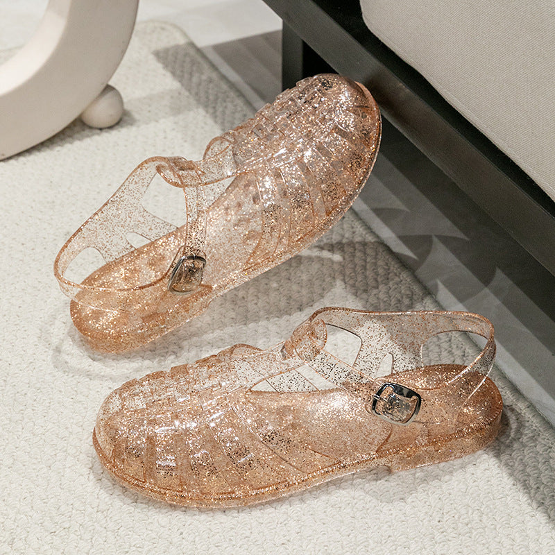 Damen Glitzernde Freizeit-Sandalen im Riemchen-Stil mit verstellbarem Verschluss WW