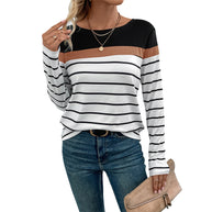 Damen Langarmshirt mit modischem Streifenmuster und elastischen Bündchen WW