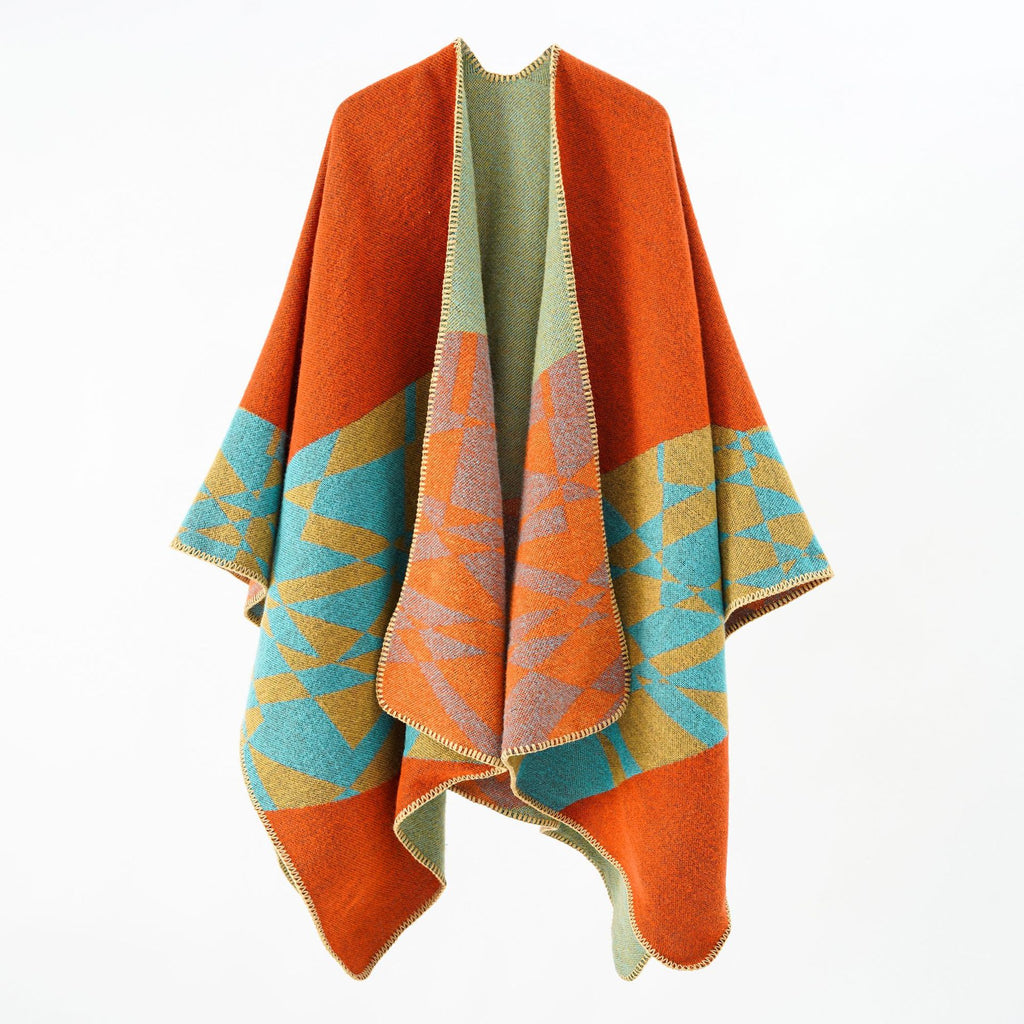 Damen modernes geometrisches Poncho mit weichem Material und eleganten Mustern WW