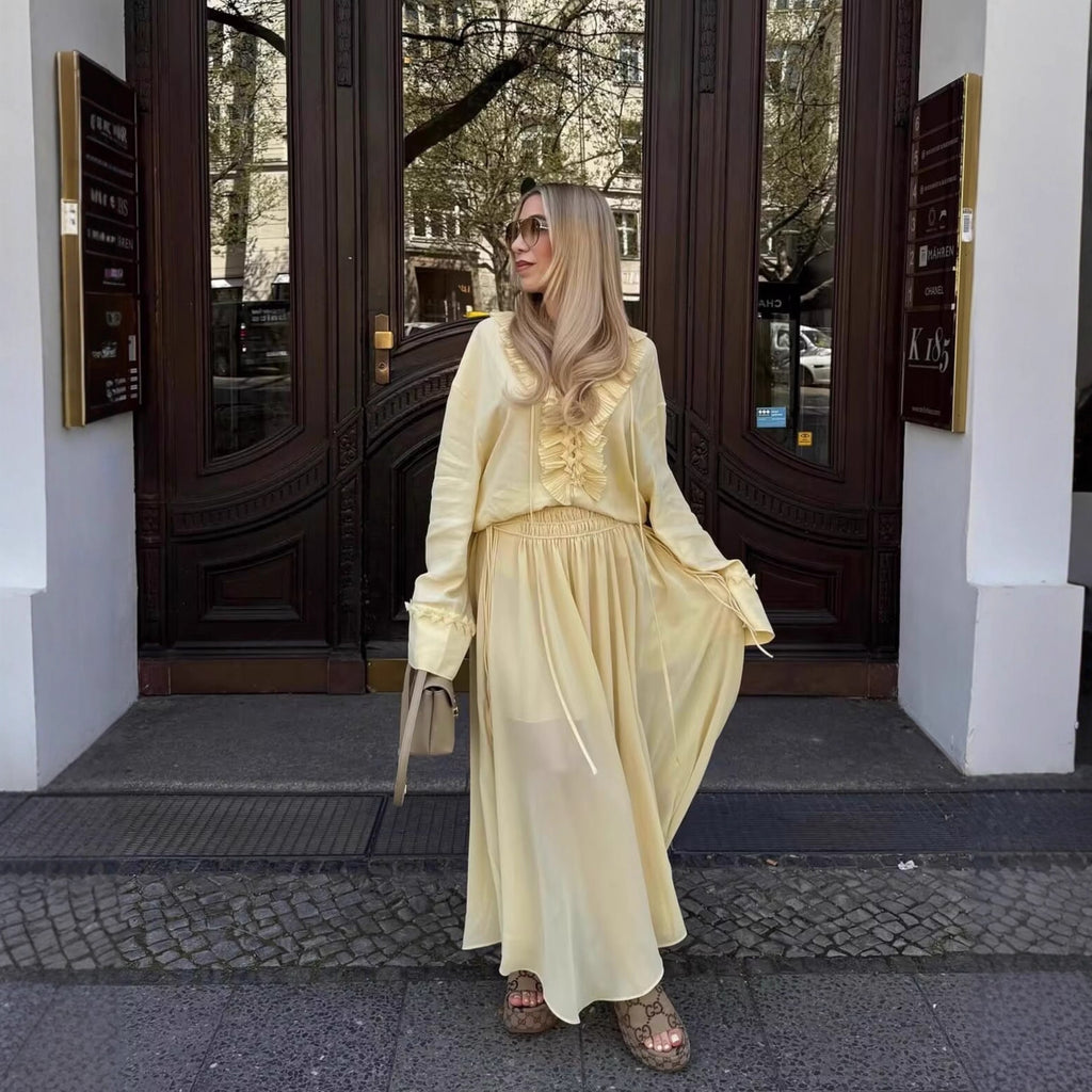 Damen plissierter Midi-Rock mit verstellbarem Bindeband WW