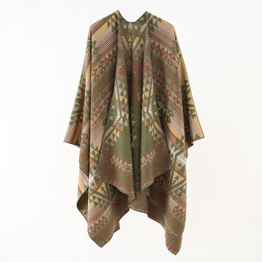 Damen Geometrischer Überwurfponcho mit warmem Material und trendiger Musterung WW