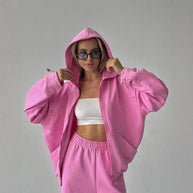 Damen Sportlicher Hoodie und weite Loungehose Set WW